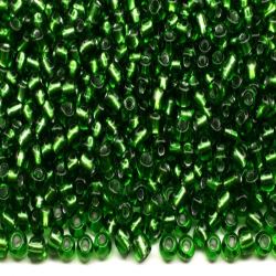 Бисер китайский круглый размер 8/0, цвет 0027В зеленый, серебряная линия внутри, 450г  (Цены)